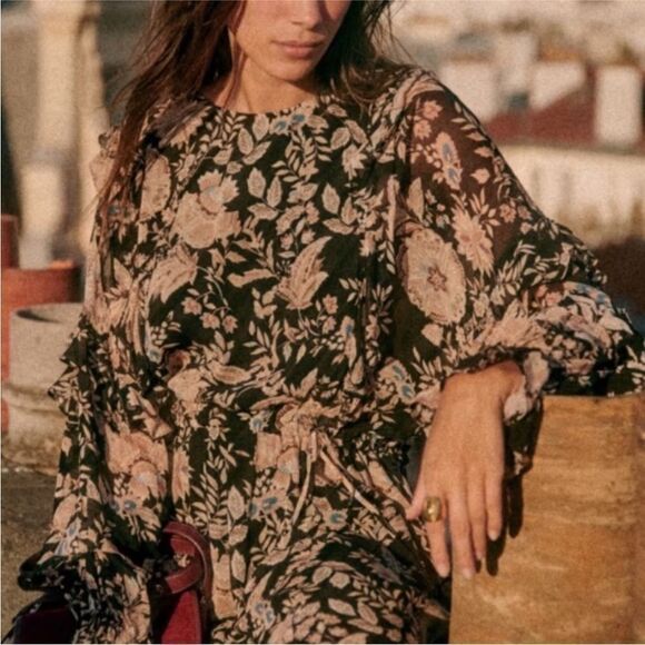 SEZANE LALI DRESS BLACK FLORAL PRINT - Picture 5 of 10